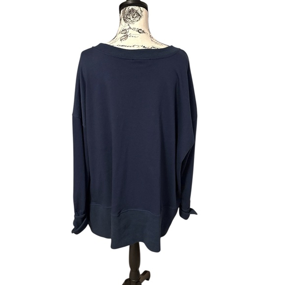Navy Smile Graphic Sweatshirt Sequin Accent Oversized 3/4 Sleeves Blue Size M - Picture 3 of 6